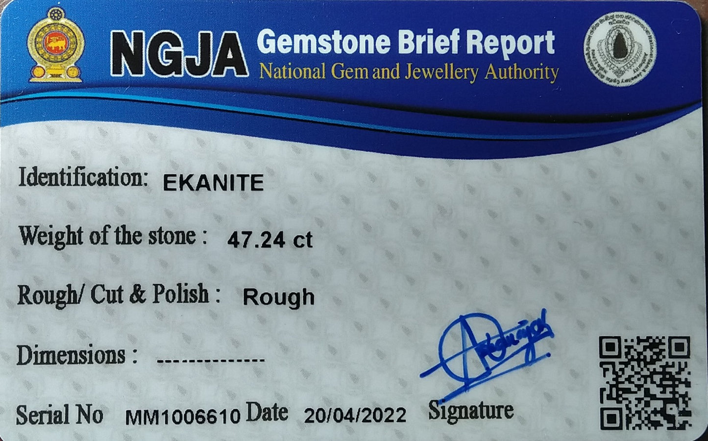 Ekanite 47.24ct Rough Rare Stone.